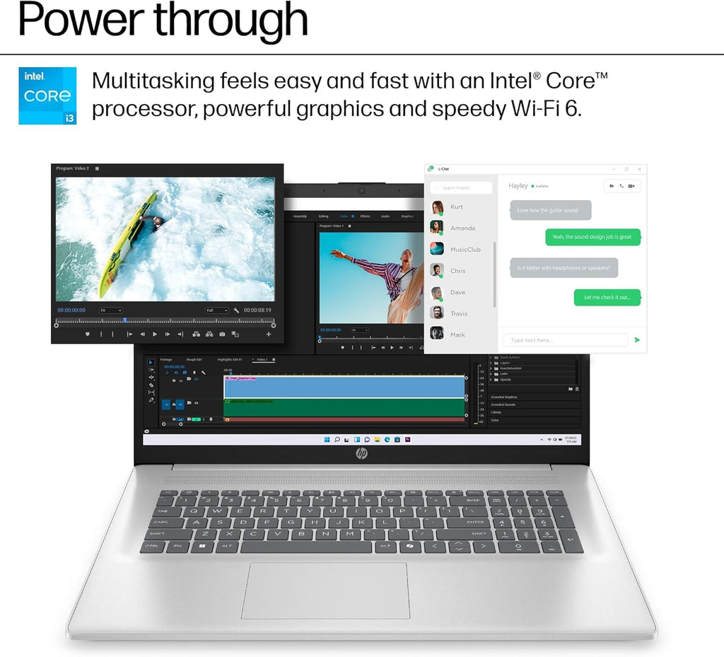 HP 17.3" Laptop Computer, Intel 13th 8-Cores i3-N305 Processor, 32GB RAM, 1TB PCI-E SSD, Windows 11 Pro, Free Lifetime MS Office • Copilot AI, 10-Key Number Pad, External DVD Drive, Natural Silver