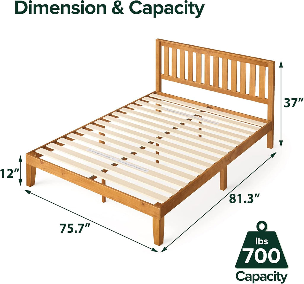 Zinus Alexia Wood Platform Bed Frame with headboard, Solid Wood Foundation with Wood Slat Support, No Box Spring Needed, Easy Assembly, Rustic Pine, King
