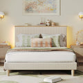 Bestier Queen Bed Frame with Adjustable Headboard & LEDLighting, Corduroy Upholstered Platform Bed Frame withStorage Shelf, Solid Wood Slats, No Box Spring Needed,Never Squeak, Easy Assembly, Beige