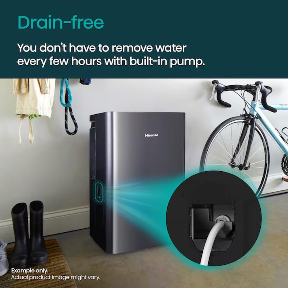 Hisense 50-Pint 3-Speed Built-in Pump Dehumidifier, 3 Modes (Auto, Continuous, Manual), LED display, Noise level 48 dB, up to 4500 sq ft, 115v – DH7021KP1G (Renewed)