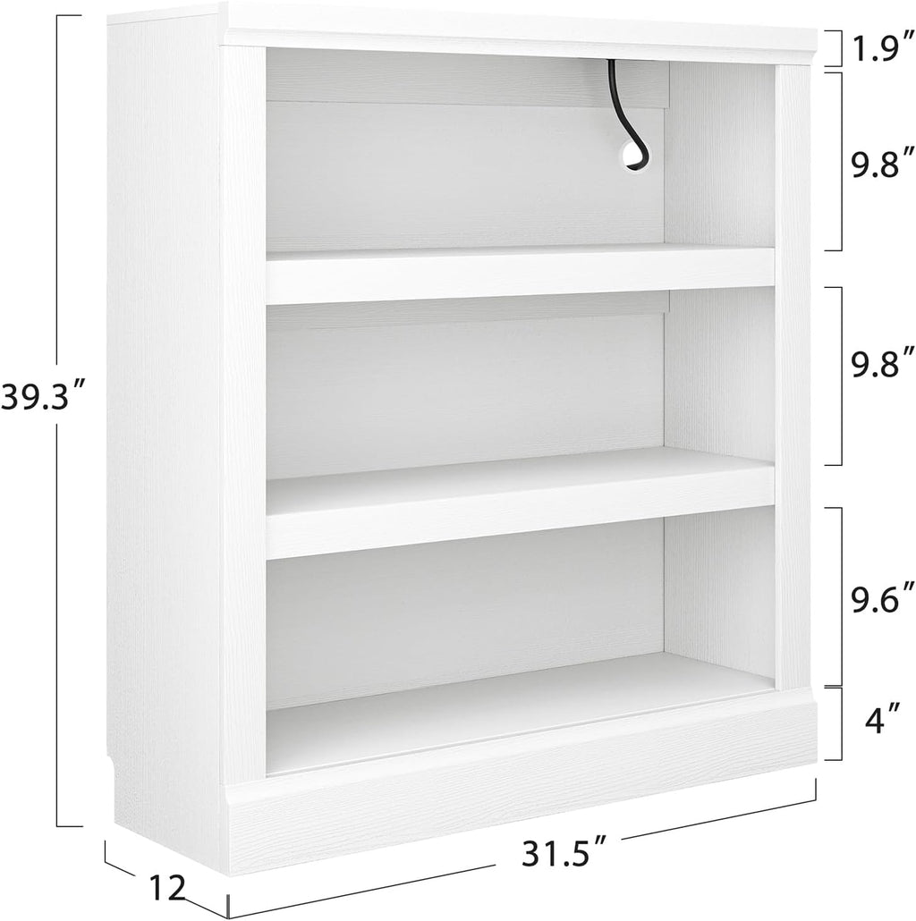 Unikito 3-Tier Storage Bookcase with Adjustable Shelves, Modern Wood Storage Organizer Rack, Free Standing Decorative Display Shelf for Home Office, Living Room and Bedroom-White