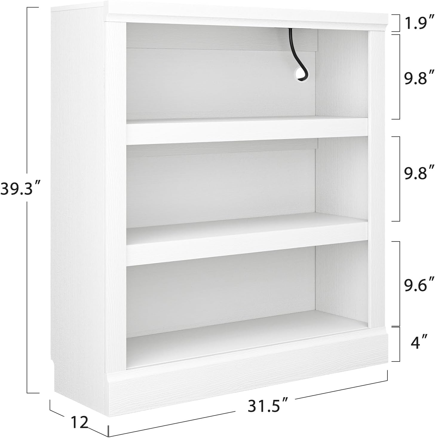 Unikito 3-Tier Storage Bookcase with Adjustable Shelves, Modern Wood Storage Organizer Rack, Free Standing Decorative Display Shelf for Home Office, Living Room and Bedroom-White