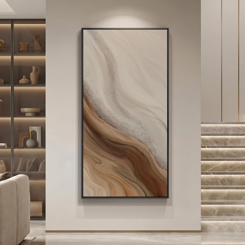 Large Framed Neutral Abstract Wall Art, Vertical Modern Canvas Prints Paintings Artwork for Walls, Beige and Earth Tone Minimalist Pictures Wall Decor for Hallway Bedroom Living Room Dining, 30x60 In