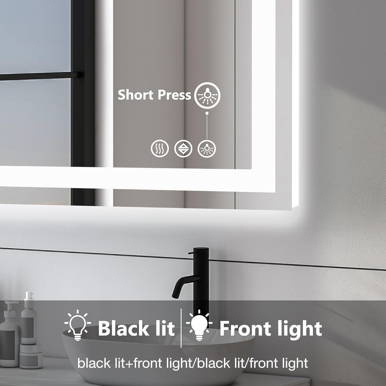 NEWBULIG 36"x36" Smart Anti-Fog LED Bathroom Mirror with Front Light & Backlit, 3 Color Modes, Dimmable, Memory Function, Wall-Mounted Modern Rectangular Vanity Mirror, White