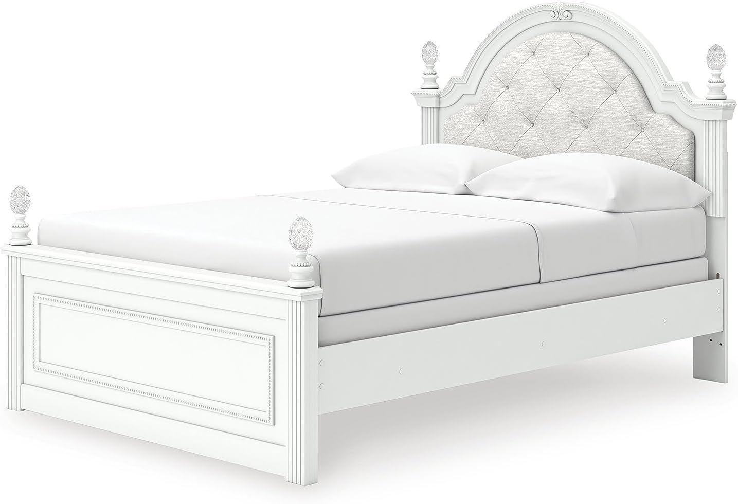 Signature Design by Ashley Maylilly Full Upholstered Panel Bedframe with LED Headboard Lights, Matte White Finish, Button‑Tufted Upholstery for Kids Bedroom