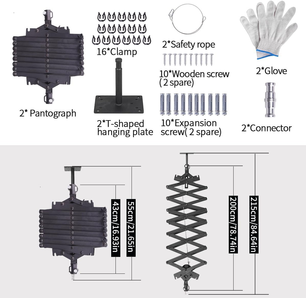 2Packs 2M/78.7inch Drop Pantograph for Studio Ceiling Rail System Pantograph Studio Arm Wall Mounted Constant Force Hinged Telescopic Boom Studio Lighting Hanging Equipment