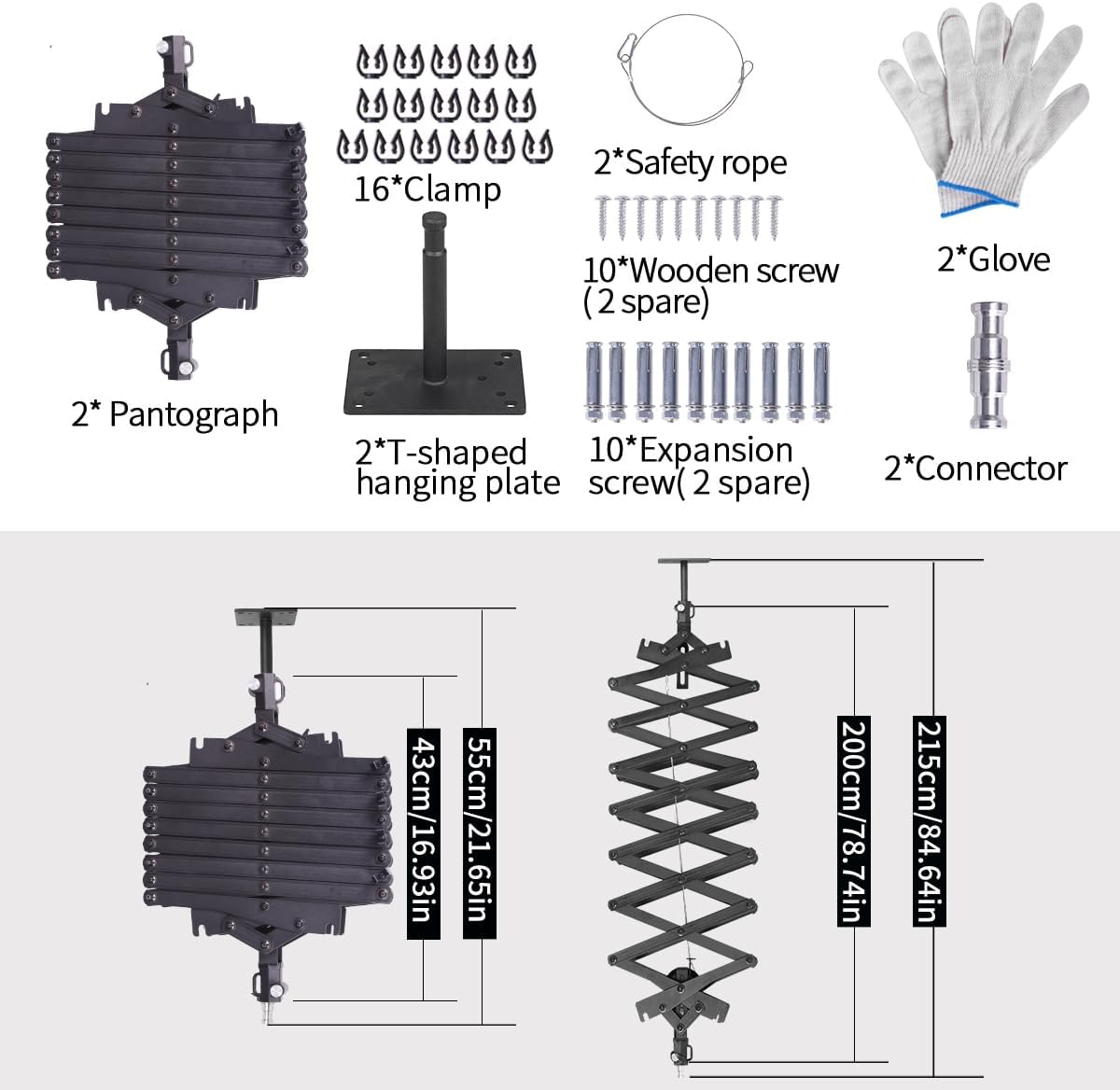 2Packs 2M/78.7inch Drop Pantograph for Studio Ceiling Rail System Pantograph Studio Arm Wall Mounted Constant Force Hinged Telescopic Boom Studio Lighting Hanging Equipment