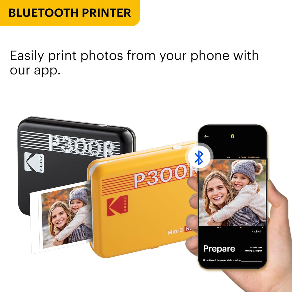 KODAK Mini 3 Retro 3x3'' Portable Photo Printer, 38 Sheets, Bluetooth Smartphone Printer for iPhone & Android, Instant Color Prints, 4PASS Dye Sublimation, Yellow