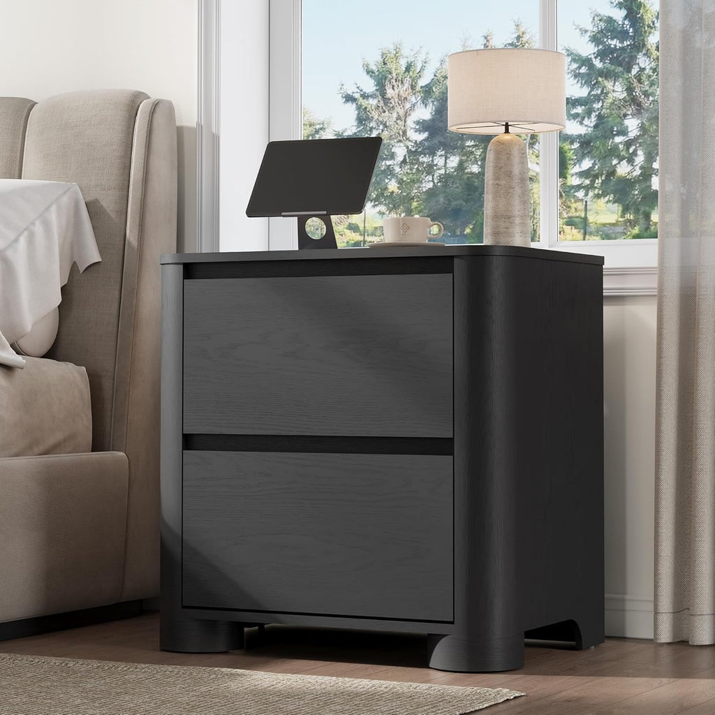YANSNWO Minimalist Dresser and Nightstand Sets 4 Piece Bedroom Set, Wide & Tall 6-Drawer Dresser & 2 Nightstands with Charging Station, Wooden Bedroom Dresser Sets, Black