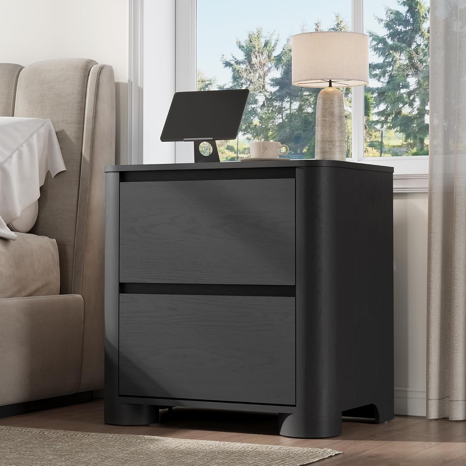 YANSNWO Minimalist Dresser and Nightstand Sets 4 Piece Bedroom Set, Wide & Tall 6-Drawer Dresser & 2 Nightstands with Charging Station, Wooden Bedroom Dresser Sets, Black