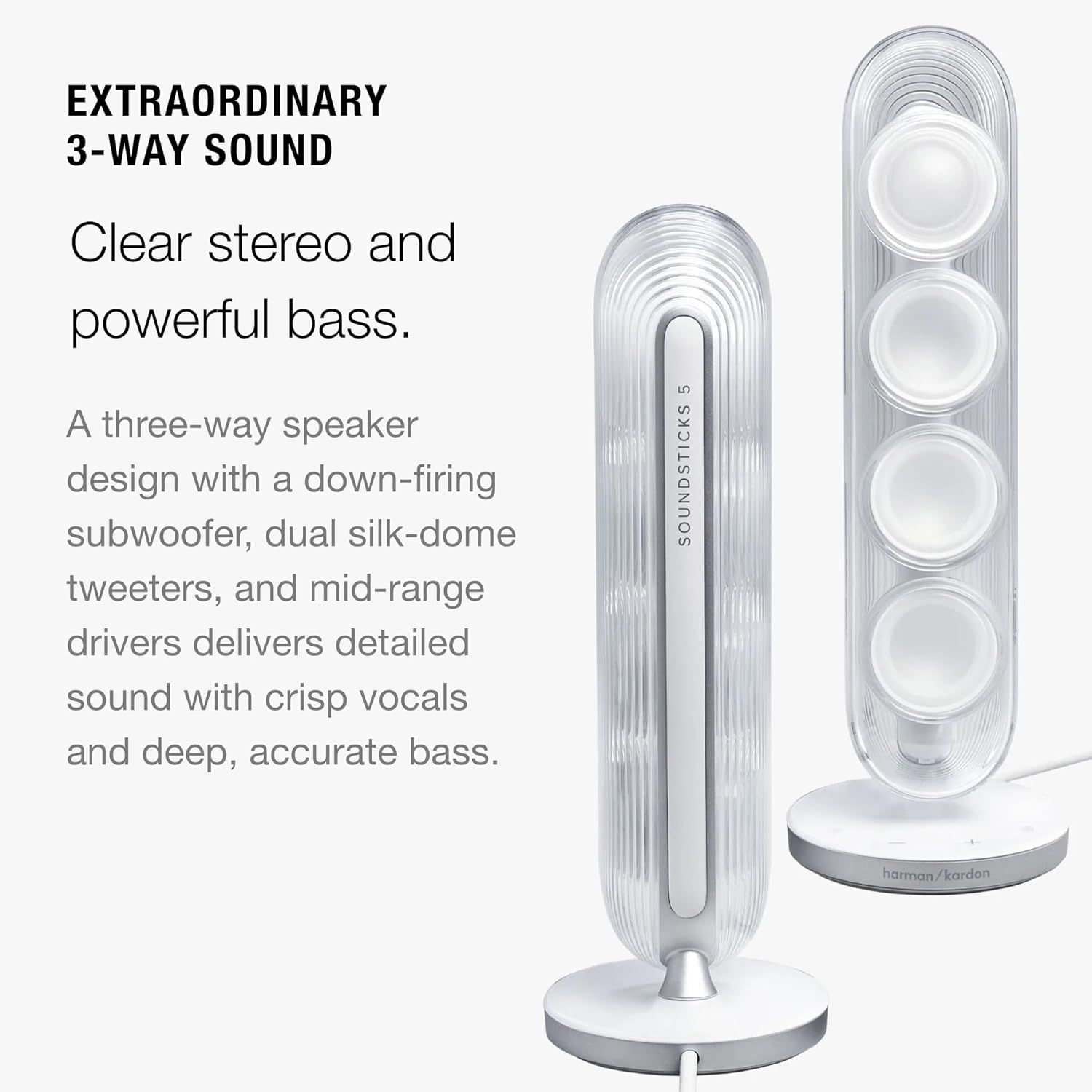 Harman Kardon SoundSticks 5 2.1-Channel Bluetooth Speaker with HDMI - White - 3-Way Speaker Design with Multicolor Light Show - Music Streaming & Auracast Multi-Speaker Connection