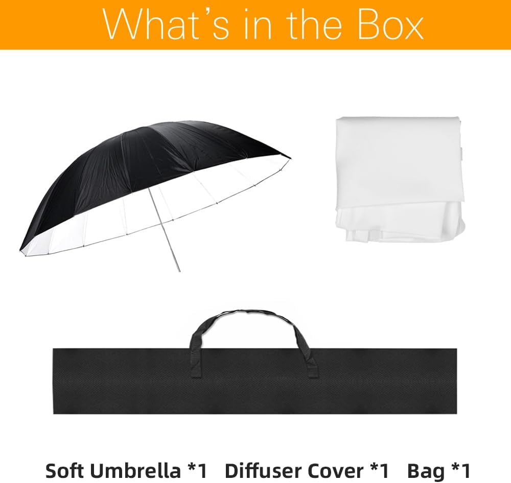 Godox 70 inch 180cm Black White Reflective Umbrella Studio Photography Umbrella, White Inner with Large Diffuser Cover, Bag