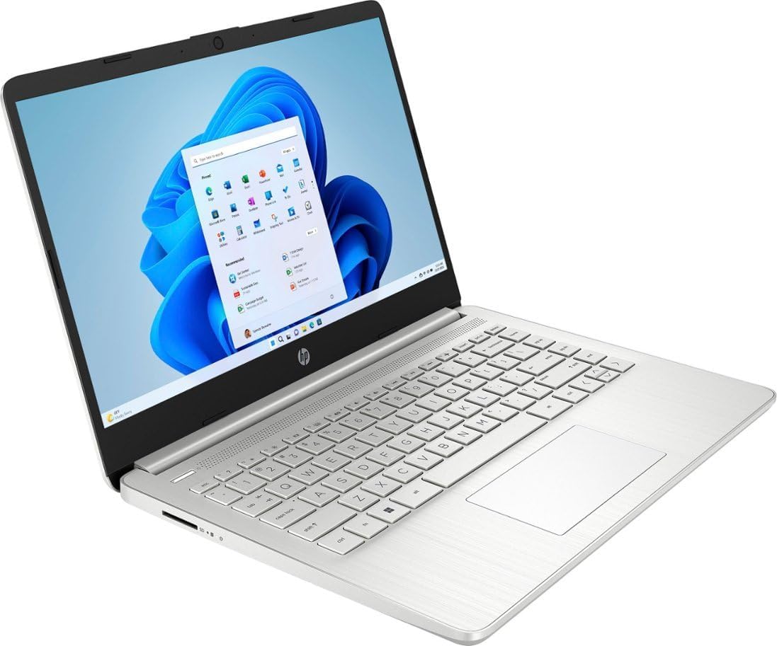 HP 14-dq0760dx 14 Inch HD Laptop Intel Celeron N4120 4GB DDR4 RAM 128GB eMMC Intel UHD Graphics Windows 11 Home in S Mode USB Type-C HDMI Ports, Natural Silver 9R334UA (Renewed)