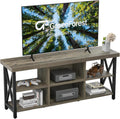 GreenForest TV Stand for TV up to 65 inches, Entertainment Center with 6 Storage Cabinet for Living Room, 55 inch Farmhouse Television Stands Console Table, Industrial TV Stands for Living Room, Gray