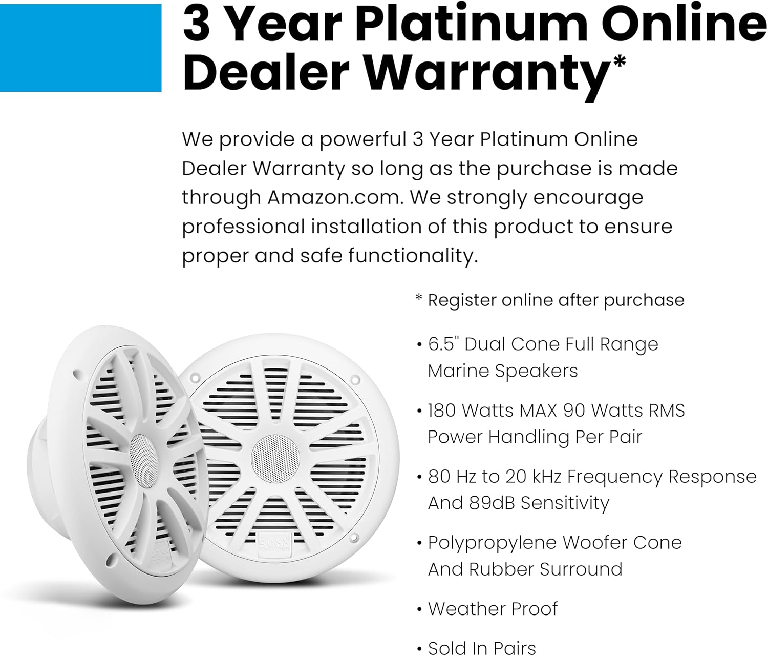 Boss Audio MR6W 6.5" 180W Dual Cone Marine/Boat Speakers Stereo, White (8 Pack)