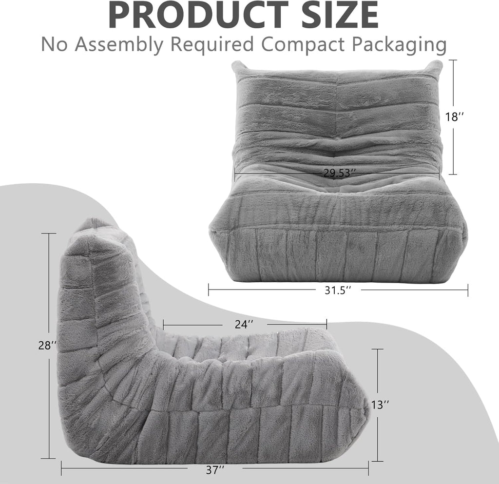 Bean Bag Chair for Adults, Giant Bean Bag Sofa Oversized Beanbag Chairs, Fireside Bean Bag Couch with High Density Sponge Filled Large Bean Bags Chair for Apartment Living Room Bedroom, Gray