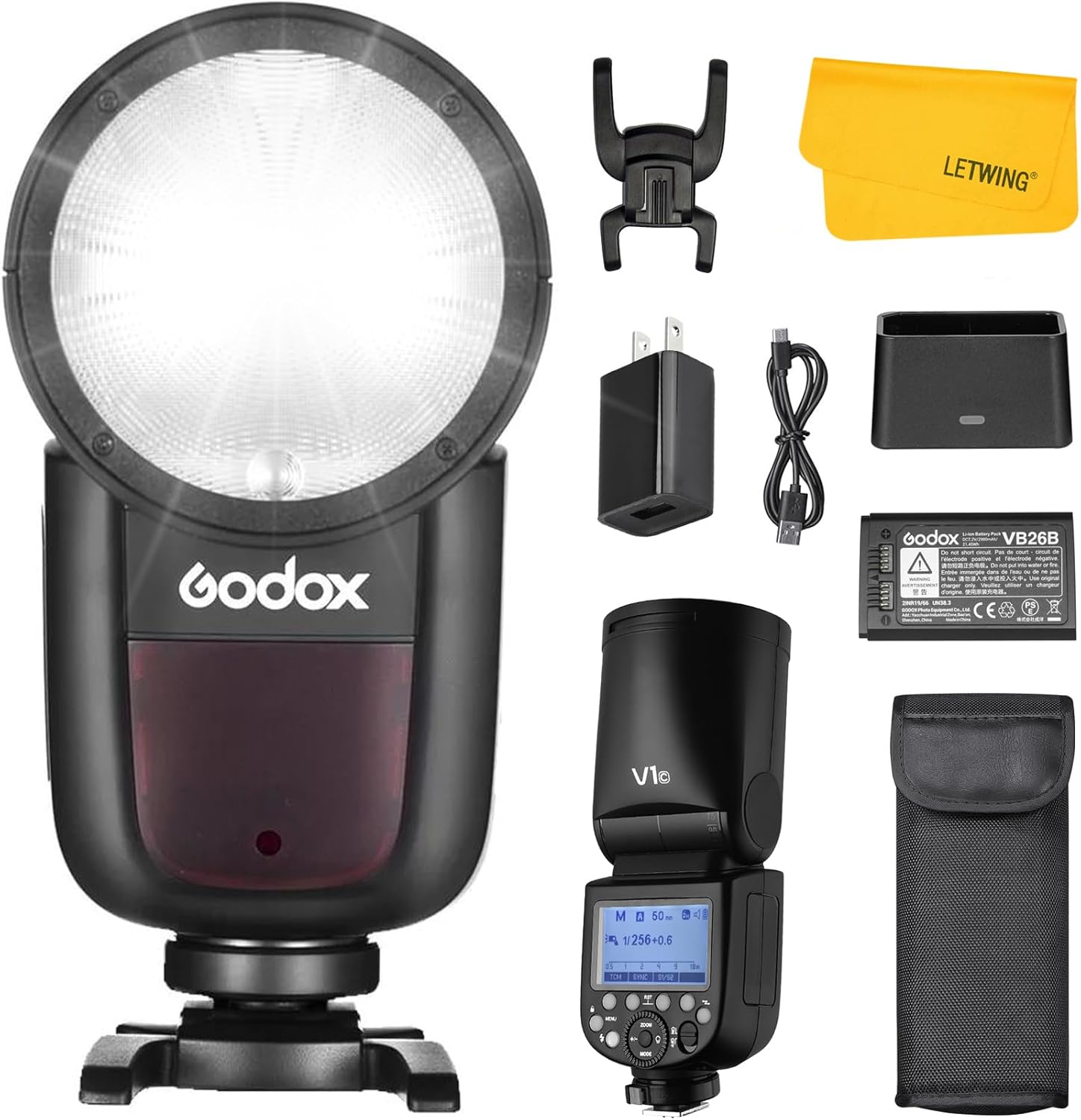 Godox V1 V1-C Flash for Canon, 2.4G TTL Round Head Camera Flash Speedlite HSS 1/8000s, 480 Full Power Flashes, Rechargable Li-ion Battery, 10 Levels LED Modeling Lamp, External Flash for Canon