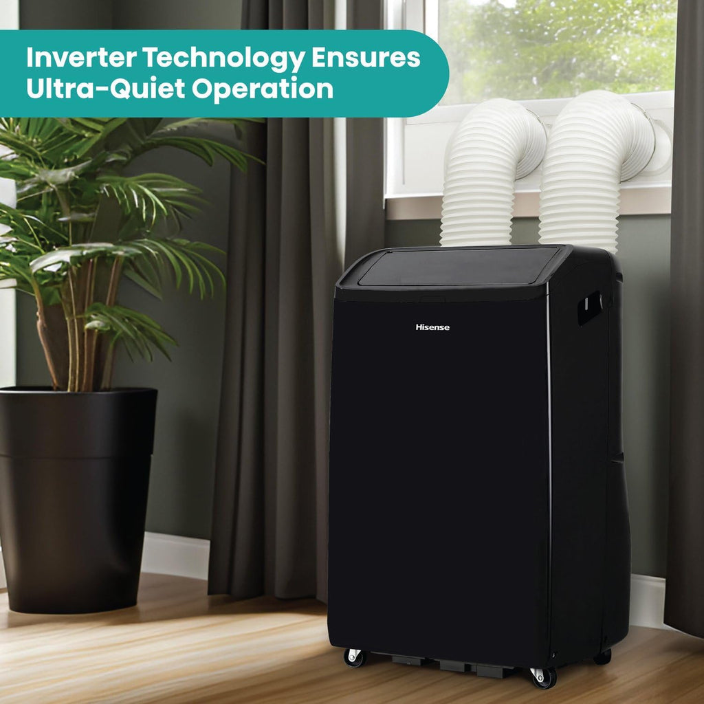 Hisense 10,000 BTU Smart Portable Inverter Air Conditioner with Quiet, High Efficiency Operation and Wi-fi Controls, AC Unit for Apartment, Living Room, Medium Rooms up to 450 Square Feet in Black