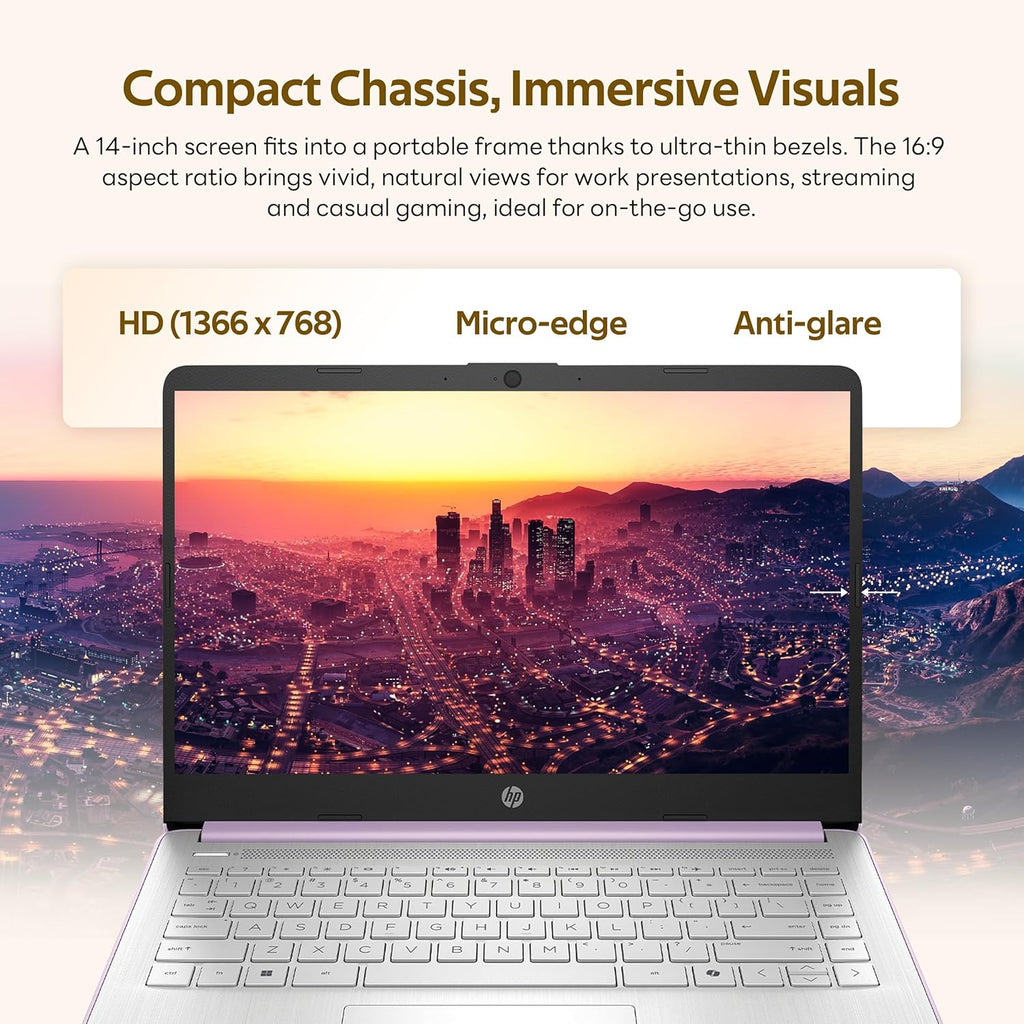 HP Flagship 14" HD Student&Business Laptop with AI Copilot, 13th Gen Intel 4-Core, 4GB RAM, 1.12TB Storage (128GB UFS + 1TB Docking Station), 1 Year Office 365, Wi-Fi 6, Win 11 S, Lavender Purple