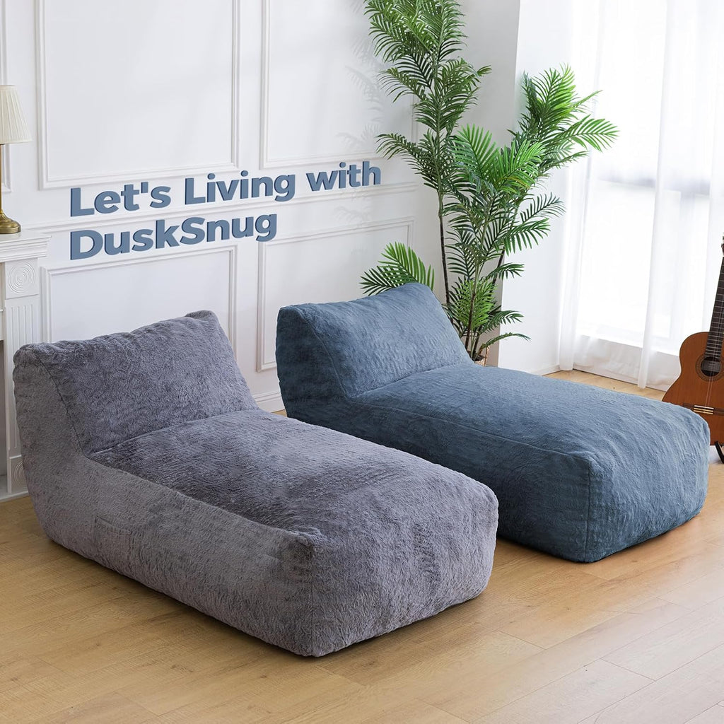 Giant Bean Bag Chair for Adults (59"x34"), Big Faux Fur Plush Bean Bag Lounger, Large Memory Foam Lounger Chair with Pockets for Living Room, Bedroom & Dorm (Grey)
