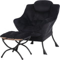 Tiita Lazy Chair with Ottoman, Black Modern Large Accent Chair, Comfy Leisure Sofa Armchair with Ottoman, Reading Chair with Footrest for Bedroom, Living Room, Dorm Rooms, Velvet Black