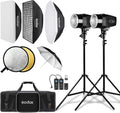 Godox Studio Flash Light Kit for Photography, Strobe Softbox Lighting Kit, 2x180W Daylight Compact Monolight with Flash Trigger, Softbox, Light Stands, Reflector Storage Bag, Umbrella, AC 110V Powered