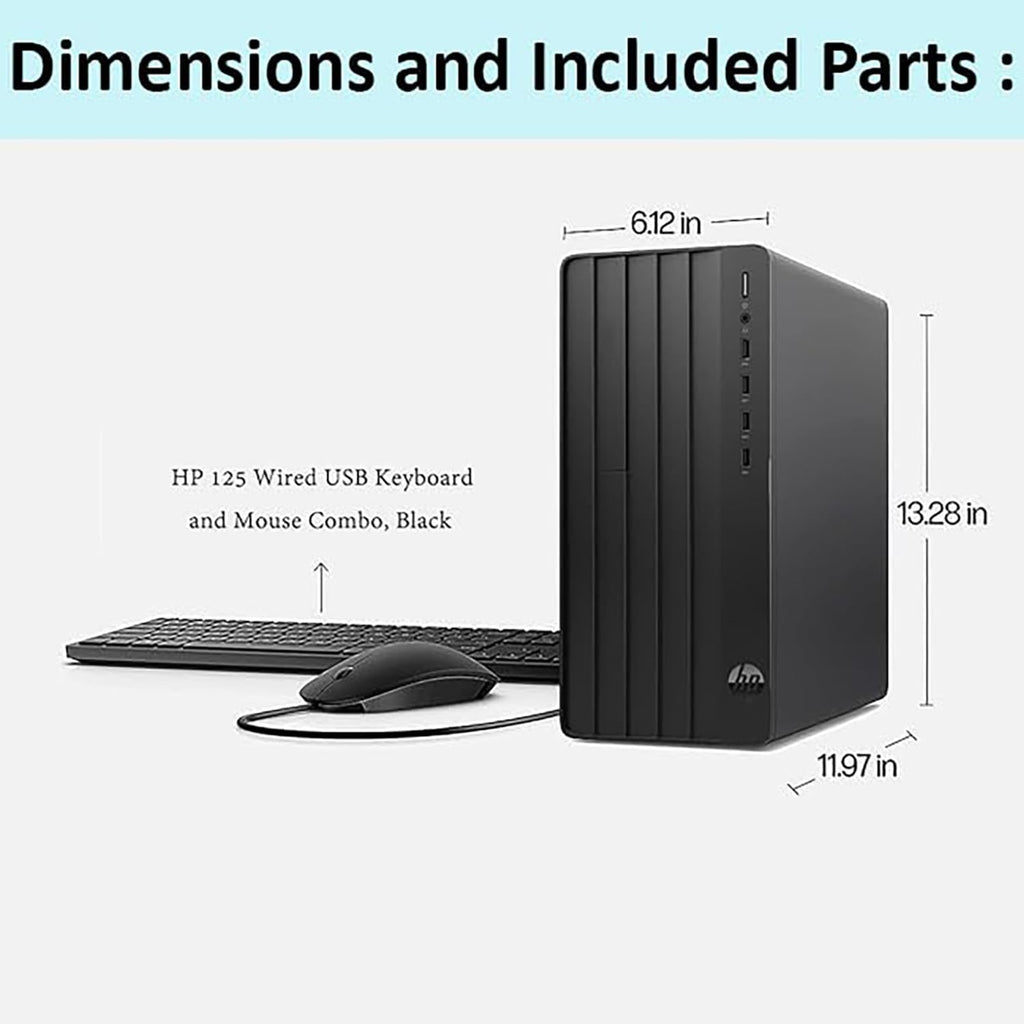 HP Desktop Computer Tower, 13th Gen Intel Quad-Core Processor, 8GB DDR4 RAM, 256GB SSD, Keyboard and Mouse, WiFi Adapter, Vga, Rj-45, Hdmi, Windows 11 Home, Office 365