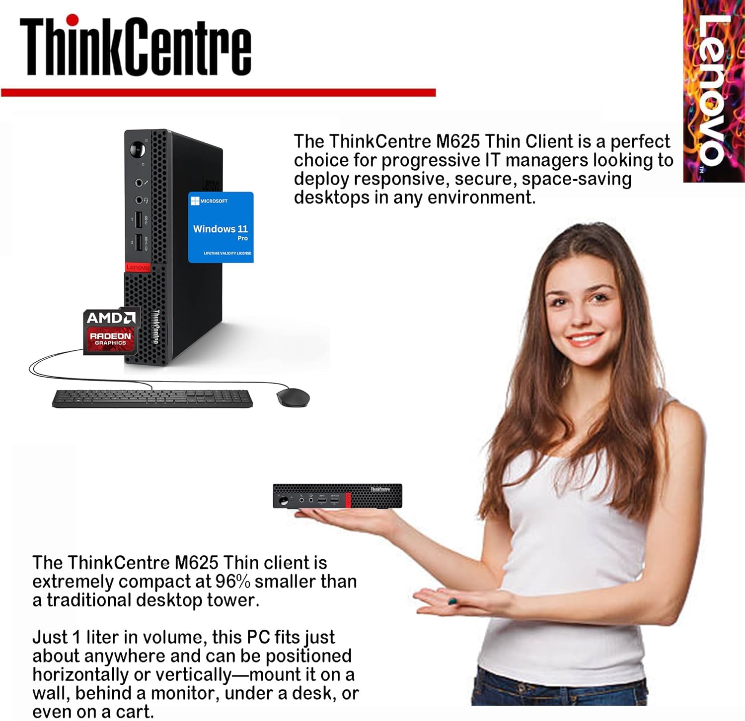 Lenovo Business Mini Desktop PC, AMD Processor, 16GB RAM, 1TB SSD, Dual Display Support, Wi-Fi, Bluetooth, USB & Ethernet Port, Windows 11 Pro, Compact, Quiet, and Space-Saving, w/Keyboard & Mouse