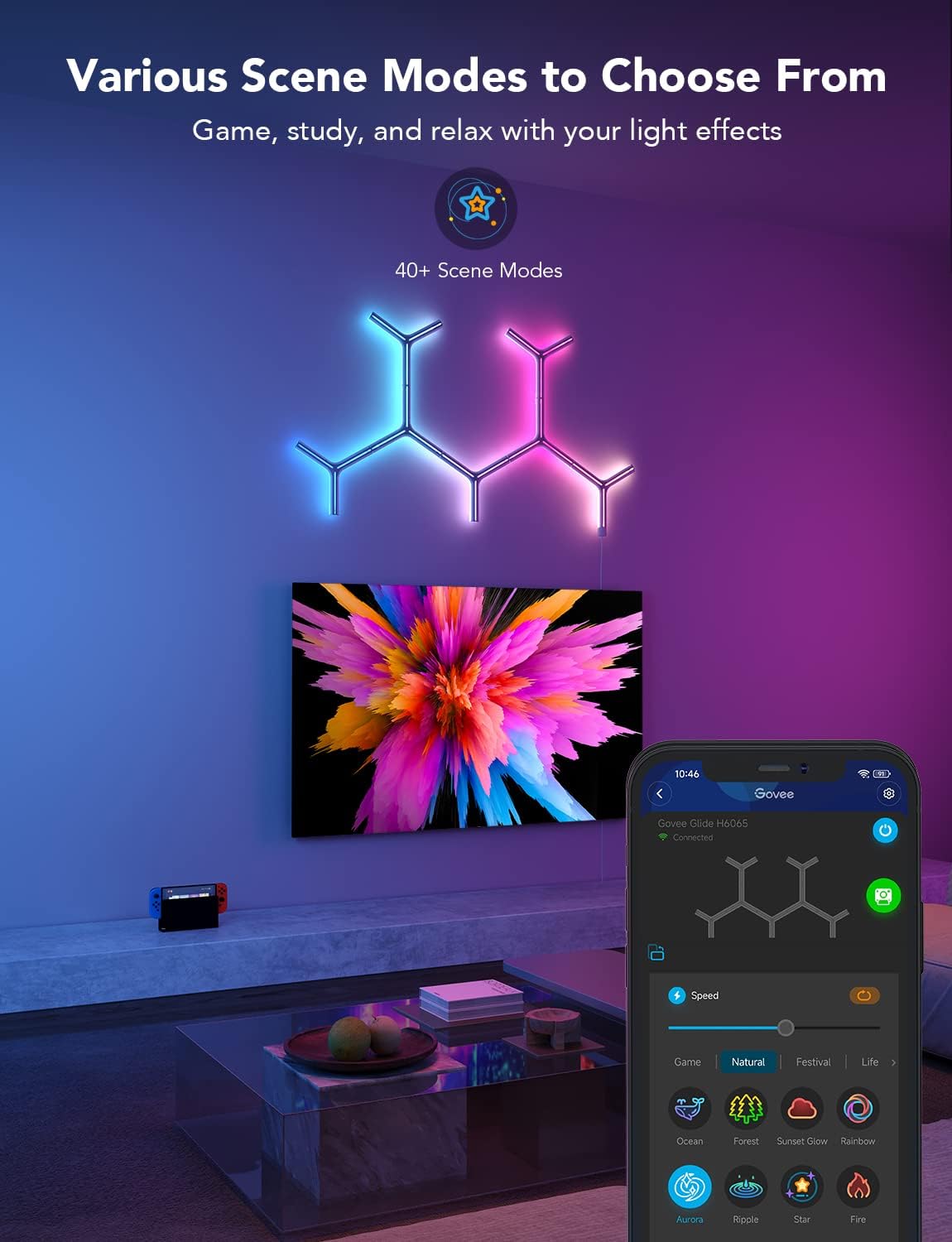Govee Glide Y RGBIC LED Wall Lights, Smart Wi-Fi Gaming Lights with Music Sync, DIY and Timer Feature, LED Lights for Gaming Room, Wall Light 7 Pack