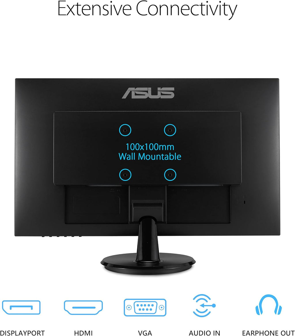 ASUS 27” 1080P Monitor (VA27DQ) - Full HD, IPS, 75Hz, Speakers, Adaptive-sync/FreeSync™, Low Blue Light, Flicker Free, VESA Mountable, Frameless, HDMI, VGA, DisplayPort, Tilt Adjustable, Black