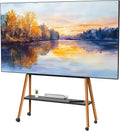 VIVO Rolling Artistic 43 to 75 inch LED LCD Screen Mobile Studio TV Easel Stand, Wood Accessory Shelf, Adjustable TV Mount with 4 Walnut Legs, Black Frame, STAND-TV75R