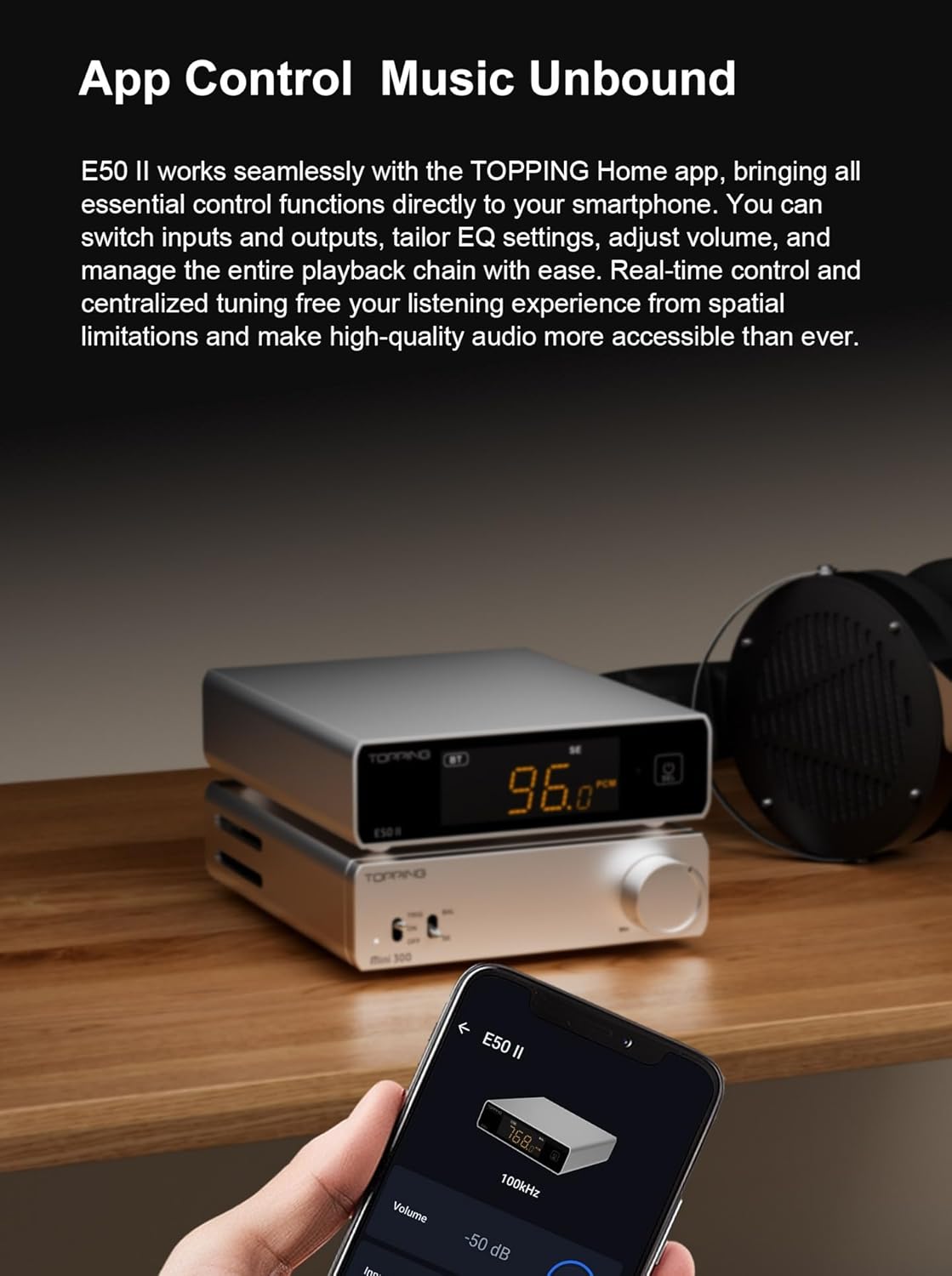 TOPPING E50 II Hi-Res Audio DAC with App Control, AK4497S Velvet Sound, DSD512/PCM768kHz, LDAC Bluetooth, 10-Band PEQ, Preamp, RCA/TRS Outputs (Silver)