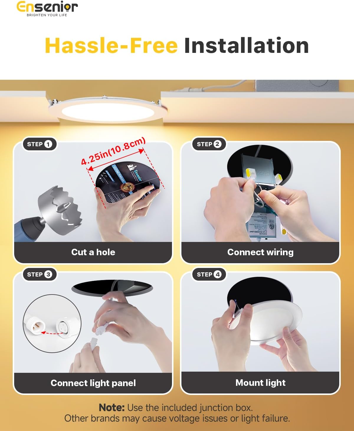 Ensenior 24 Pack 4 Inch LED Recessed Ceiling Light, Dimmable, 2700K-5000K 5CCT, 750LM 9W 120V, High Brightness Canless Wafer Downlight - ETL&FCC&IC
