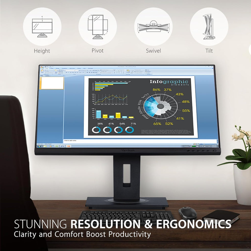 ViewSonic VG2448A 24 Inch 1080p Monitor, IPS Display with Ultra-Thin Bezels for Smooth Home and Office Productivity, Advanced Ergonomics, HDMI, DisplayPort, USB, and VGA Inputs