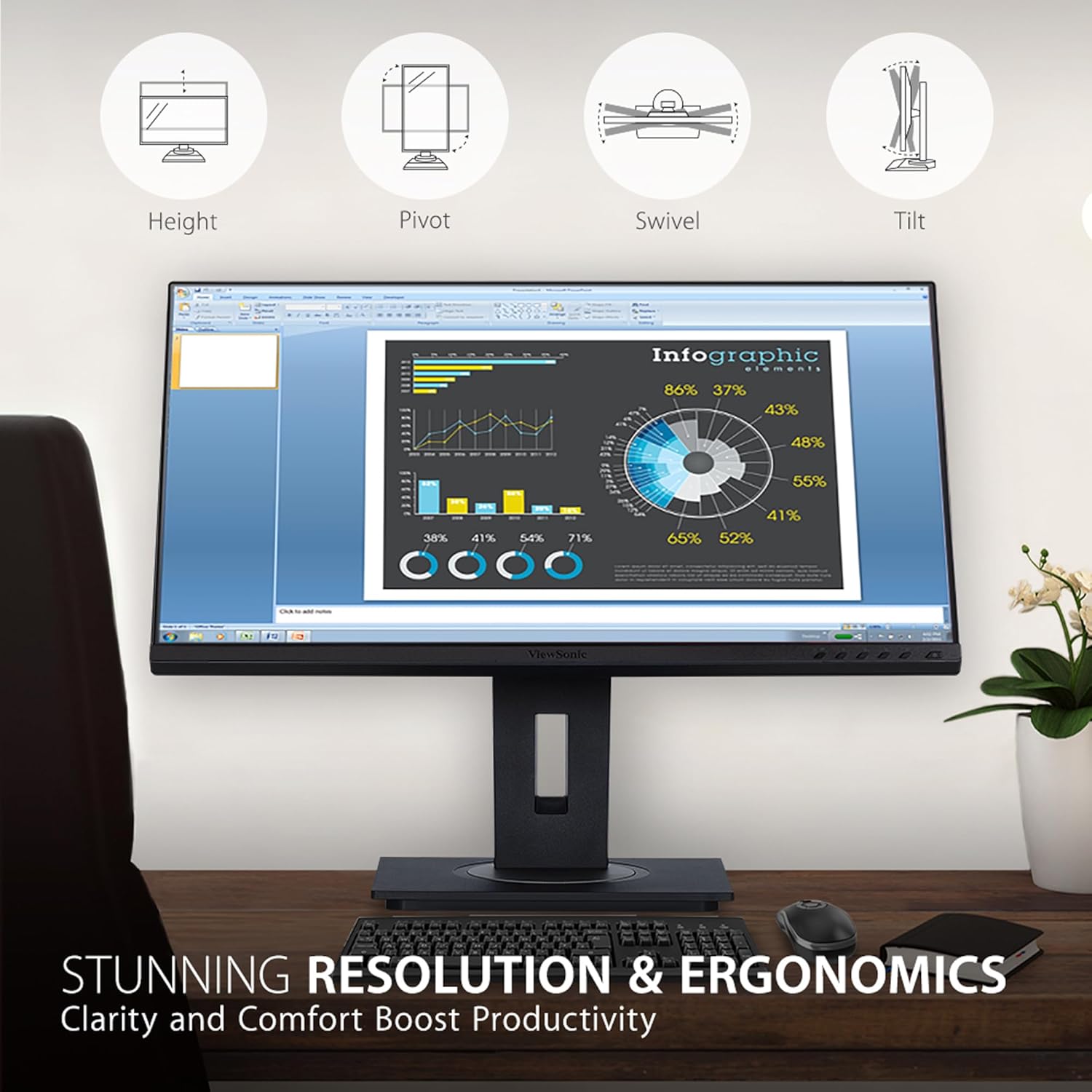 ViewSonic VG2448A 24 Inch 1080p Monitor, IPS Display with Ultra-Thin Bezels for Smooth Home and Office Productivity, Advanced Ergonomics, HDMI, DisplayPort, USB, and VGA Inputs