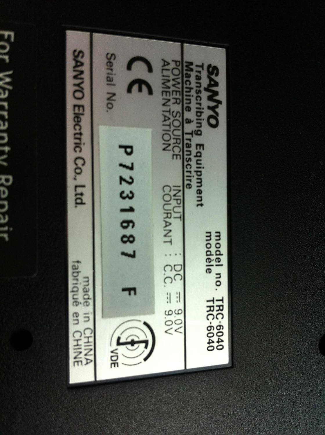 Sanyo TRC-6040 - Microcassette transcriber - black