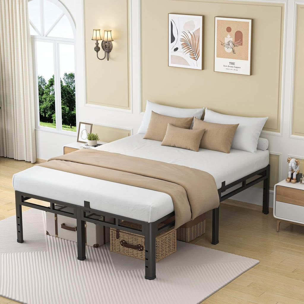 NKZ 24 Inch Queen Size Bed Frame, Metal Bed Frame & Box Spring 2 in 1 Platform with Round Corner Legs, 4000Lbs Heavy Duty Metal Frame, Mattress Slide Stopper, Headboard Hole, Noise-Free, Easy Assembly