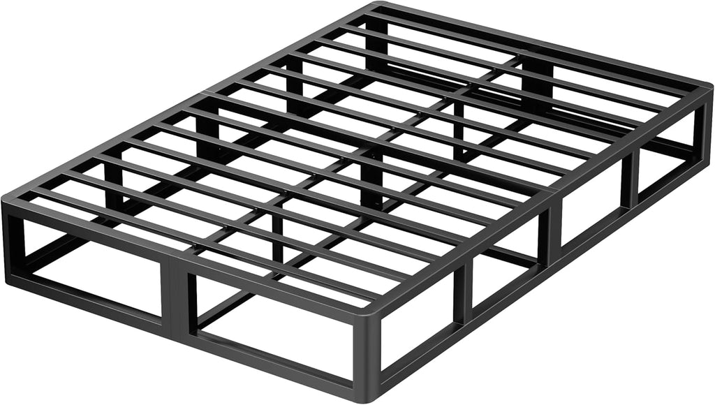 VIPSHOW 10 Inch Queen Metal Bed Frame Round Corner Low Platform Bed Frames 3000 LBS Heavy Duty Steel Slats Support Mattress Foundation No Box Spring Needed, Noise Free, Easy Assembly, Black