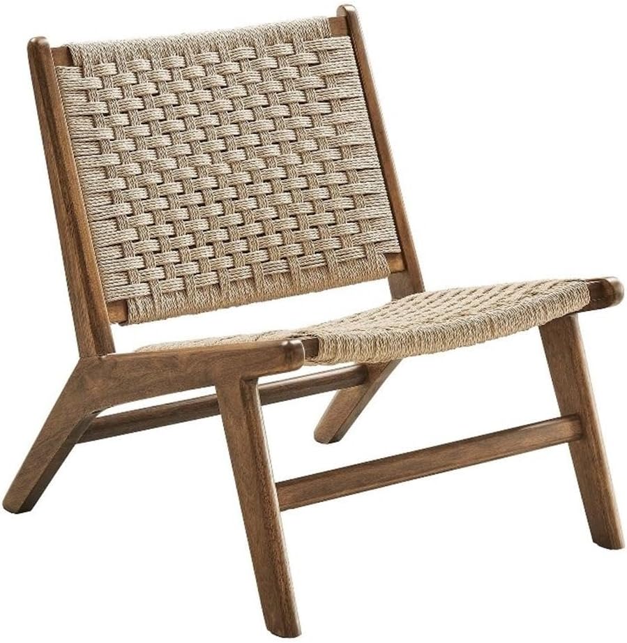 Modway Saoirse Woven Rope Wood Accent Lounge Chair in Walnut Natural