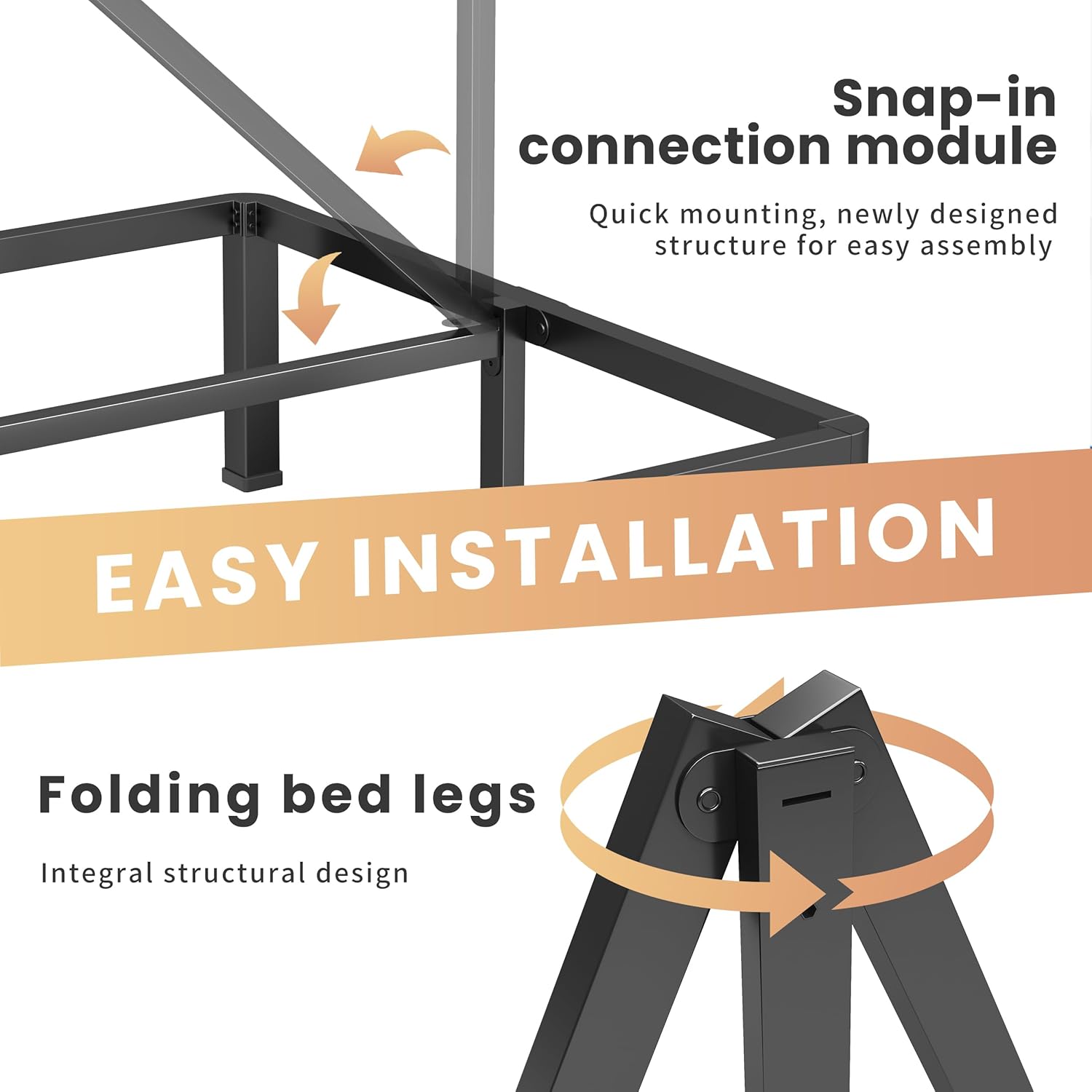 VIPSHOW 14 Inch Queen Heavy Duty 3500 lbs Bed Frame with Round-Corner Legs & Anti-Squeak Design – Quick Assembly Metal Platform, No Box Spring Needed