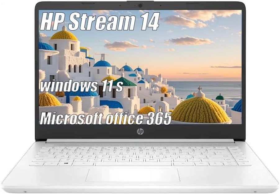 HP Stream 14 Inch Laptop for Student .Intel Celeron N4120, 8GB RAM,64GB eMMC, Free AI-Powered Microsoft 365, 720p Webcam, Windows 11 S, Long Battery Life, with 5ave Accessories, White