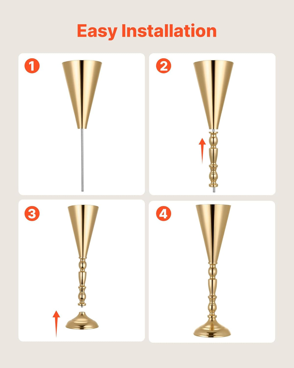 VEVOR 20 PCS Wedding Flower Vase, 16.9 in Tall Trumpet Flower Table Centerpieces, Banquet Vases Easy Installation, Electroplated Versatile Arrangement Stand for Party Events Home Decor Reception, Gold