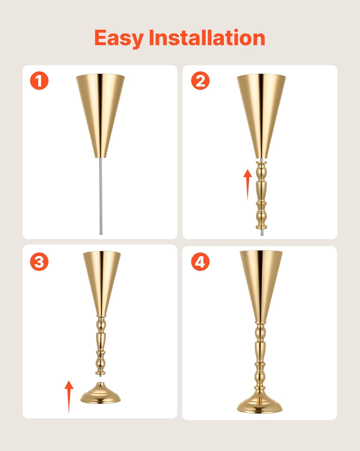 VEVOR 20 PCS Wedding Flower Vase, 16.9 in Tall Trumpet Flower Table Centerpieces, Banquet Vases Easy Installation, Electroplated Versatile Arrangement Stand for Party Events Home Decor Reception, Gold