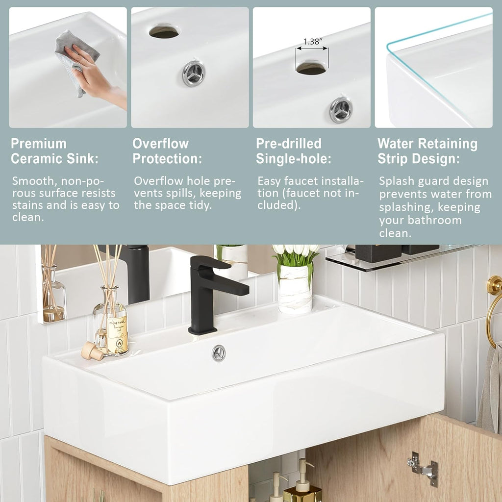 Merax 20 Inch Bathroom Vanity with Sink, Narrow Depth Bathroom Vanities,Wood Vanity Cabinet,Soft Closing Door,Freestanding Sink Cabinet W/Open Side Shelves, Oak
