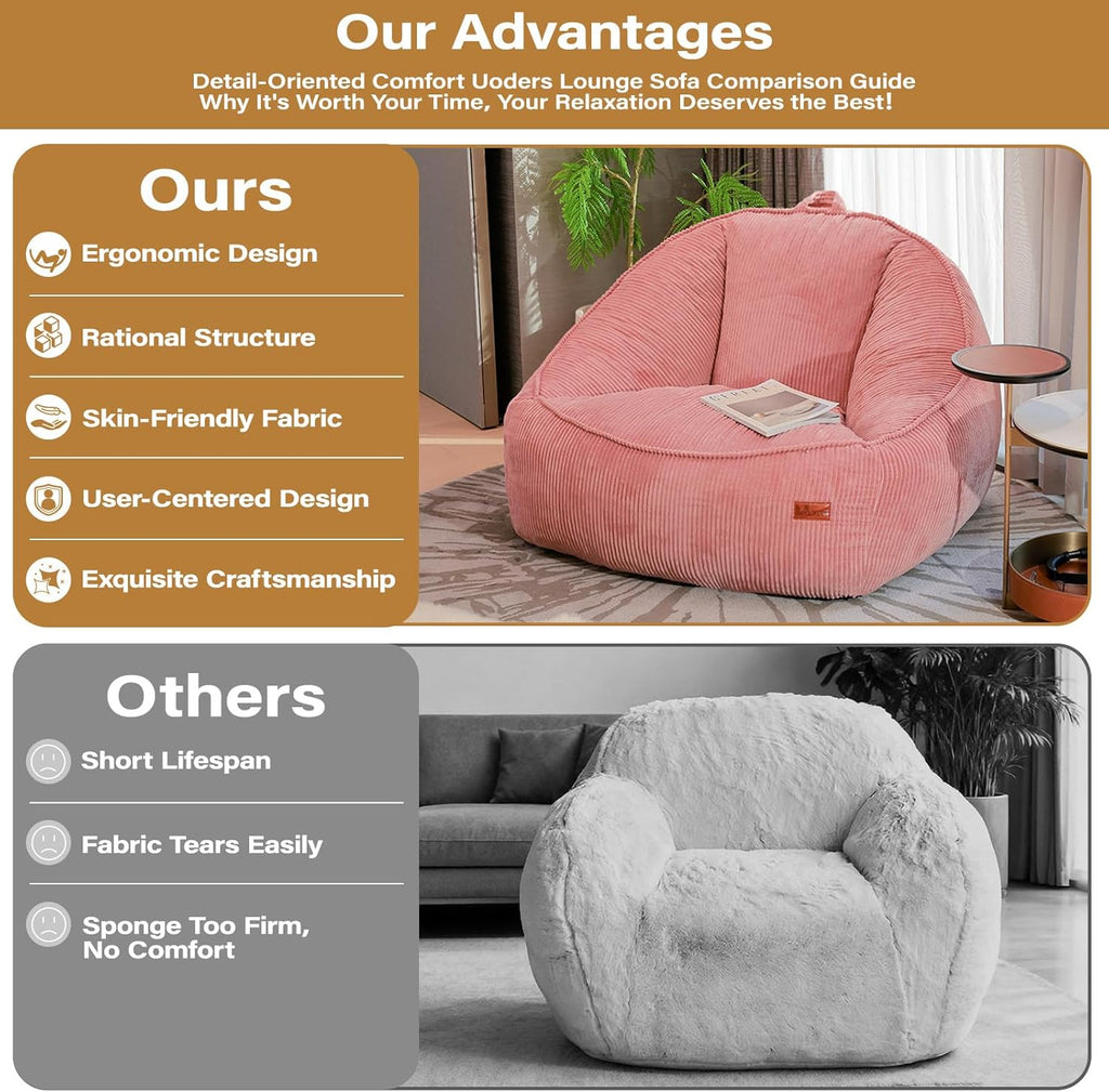 Bean Bag Chair, Cozy Fluffy Beanbag Chairs with Filler for Teens and Kids, Floor Lazy Sofa for Living Room Gaming & Reading (M-Mauve)