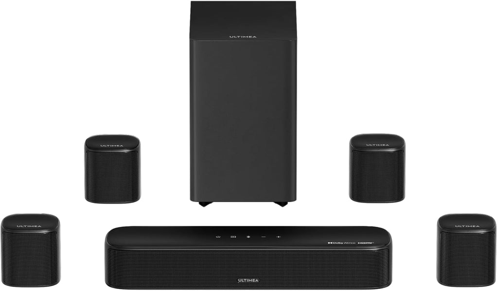 ULTIMEA 7.1ch Surround Sound System for TV, Dolby Atmos Sound Bar with 4 Surround Speakers, VoiceMX, BassMX, 420W Peak Power Sound Bar for Smart TV, HDMI eARC, App Control, Aura A60 Pro, 2026 Model
