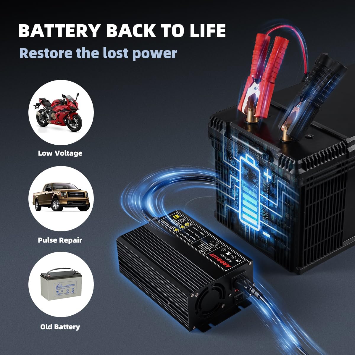 14.6V 50A LiFePO4 Battery Charger, Smart Trickle Charger and Maintainer for 12V Lithium Iron Phosphate Deep Cycle Batteries, AC-DC with LED Indicator for RV, Boat, Golf Cart, Solar Power