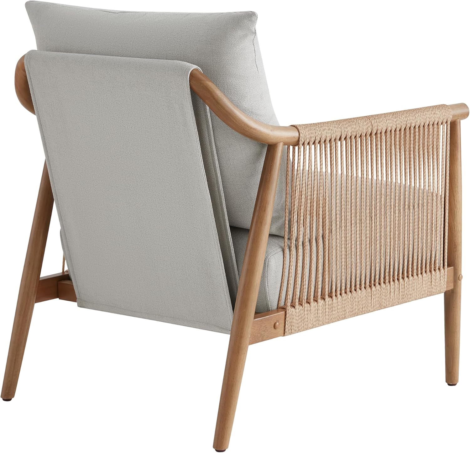 CHITA Braid Accent Chair, Modern Armchair with Solid Wooden Armrest for Living Room and Bedroom, Boho Reading Chair, Light Grey