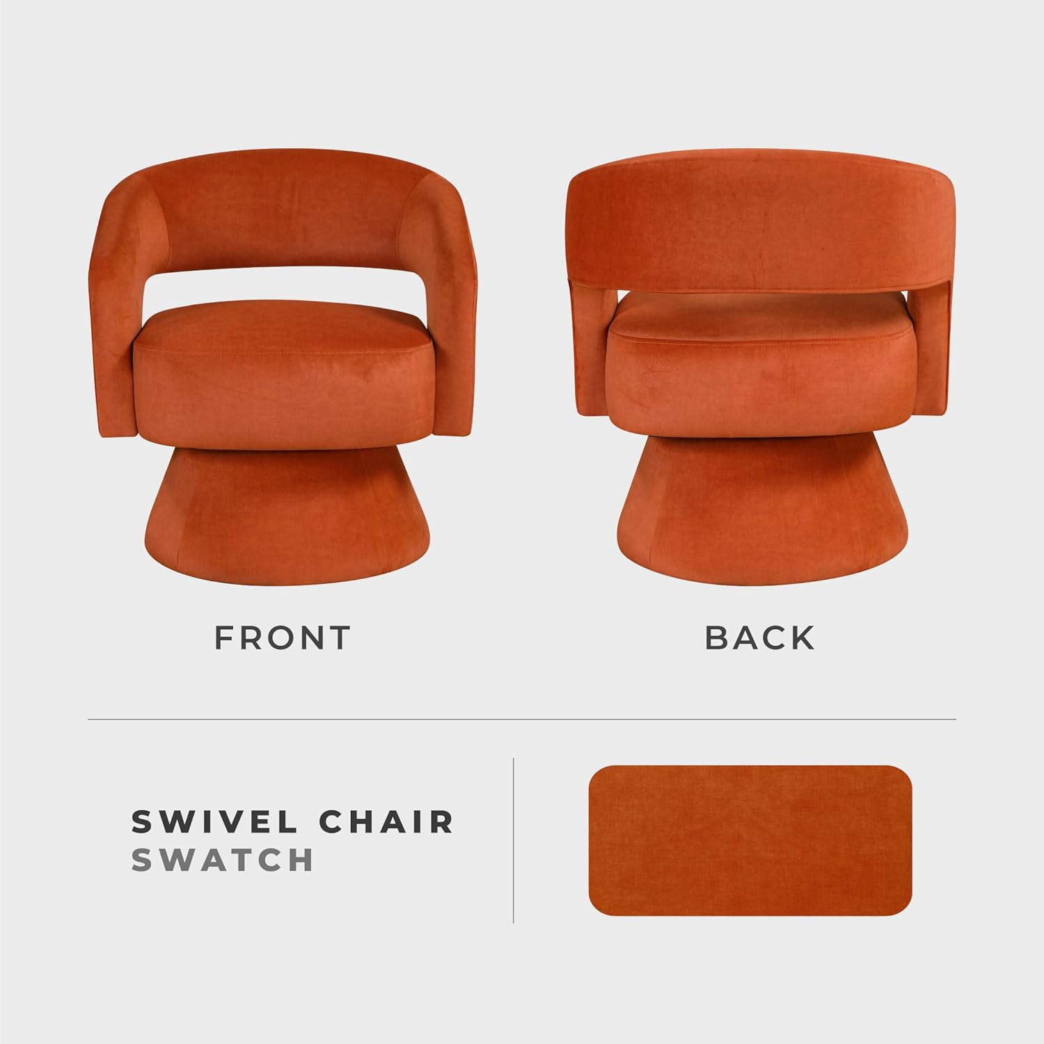 Lexicon 360 Degree Swivel Accent Chair, Modern Comfy Velvet Round Barrel Chair, Open Back, Plush Foam Cushions, Metal Swivel Base for Living Room/Bedroom/Office/Small Spaces, Orange