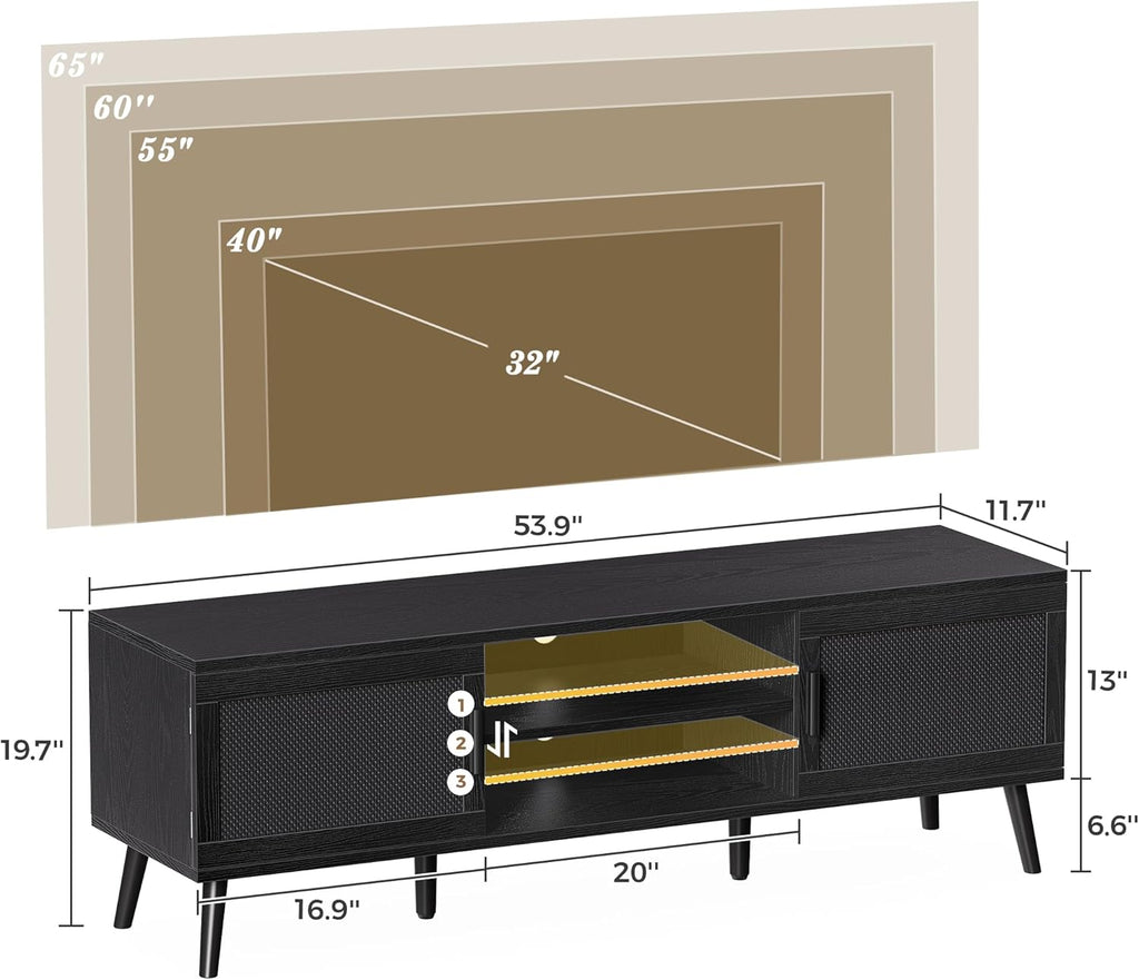 SUPERJARE TV Stand for 65 Inch TV, Entertainment Center with Adjustable Shelf, TV Console with 2 Cabinets, Media Console, Solid Wood Feet, 4 Cord Holes, for Living Room, Black